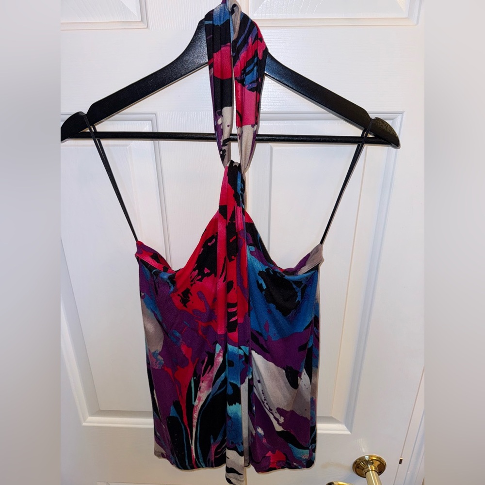 Express Multicolor Party Print Halter Top, Size XS - Picture 4 of 16